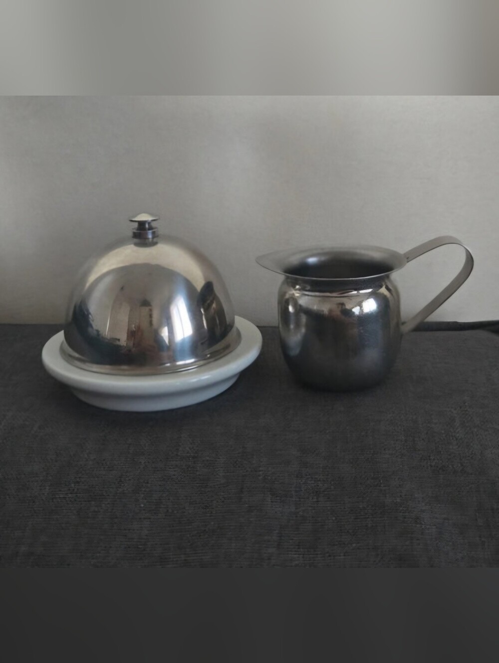 Stainless Steel Butter Dish and Creamer Set - Silver